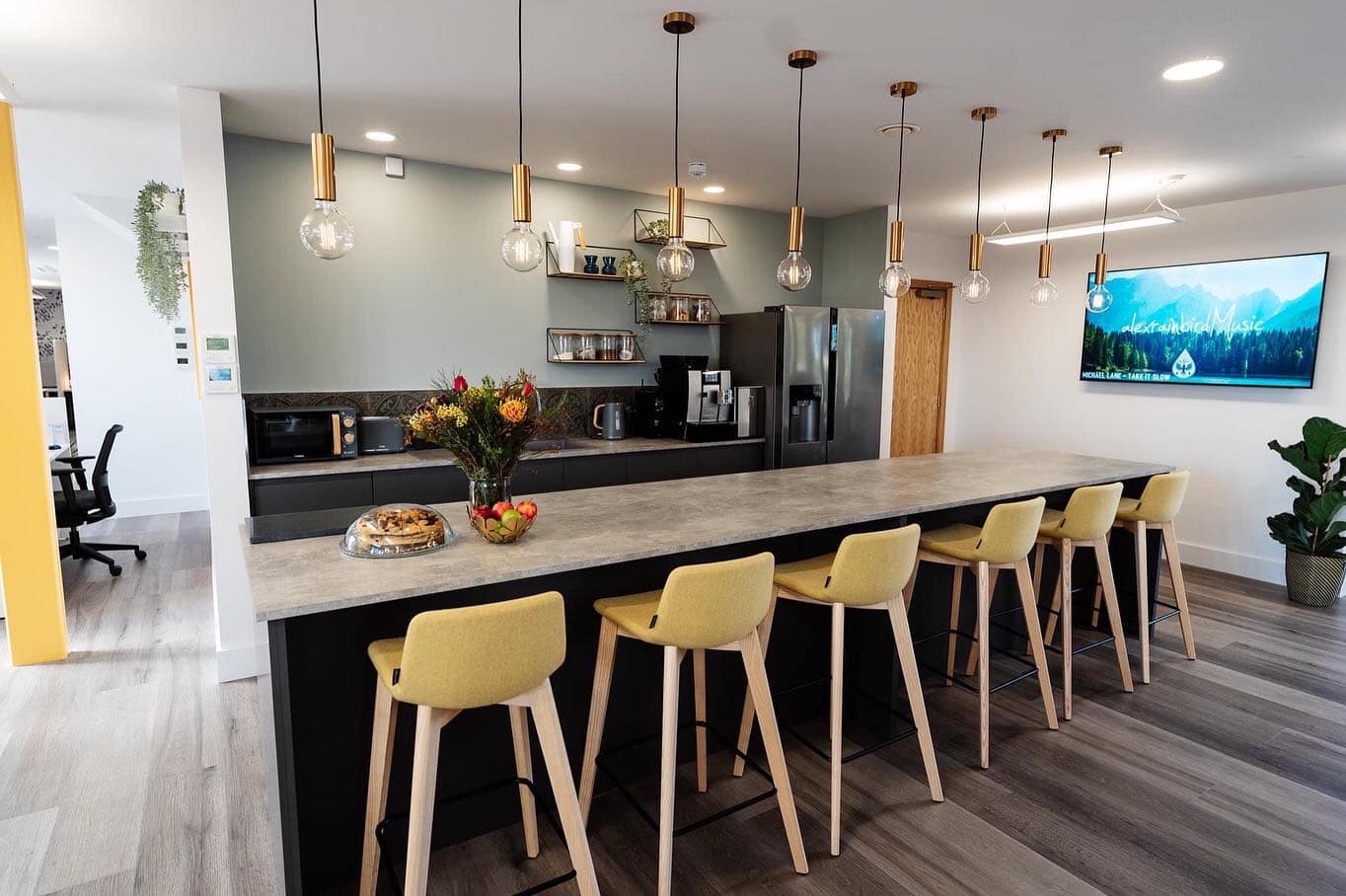 Office kitchen background for contact page